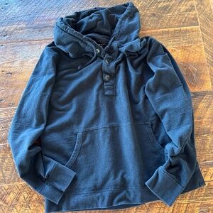 J. Crew Vintage Fleece Hoodie Henley Sweatshirt Men's Size Large Black Comfy
